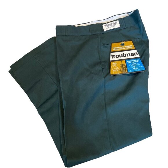 Vintage 90s Troutman Work Pants Size 37X30 Hunter Green Workwear Made in USA NWT - Picture 1 of 11